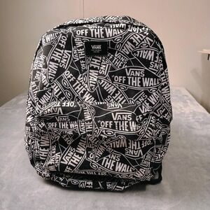 Vans Black 18" Backpack Off The Wall Logo Print Laptop School Bag Mens Skate